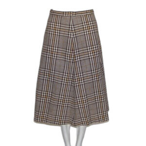 Vintage Midi Skirt, 27.5 Waist, Plaid, Zipper/Clasp, Brown White